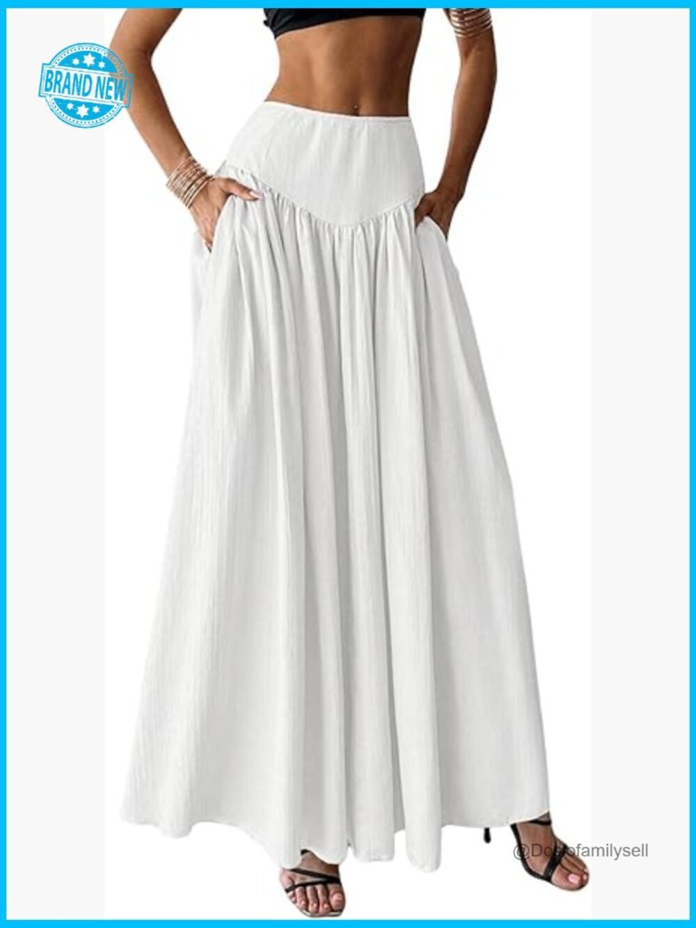 Pleated Flowy Maxi Skirt High Waist Long Skirt with Pocket Y2K